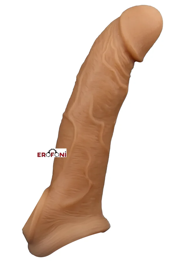 Erofoni Ucu 5 Cm Dolgulu 20 Cm Süper Realistik Uzatmalı Penis Kılıfı