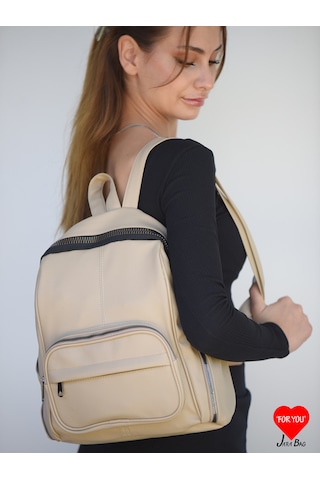 Jara Bag Frida Kadın Sırt Çantası Şık, Yumuşak Dokulu Ve 5 Bölmeli Vizon