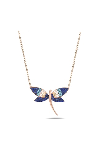 Brezza Lusso Jewelry Yusufçuk Kolye 925 Ayar Gümüş Mavi Taşlı Kadın Kolye Pembe