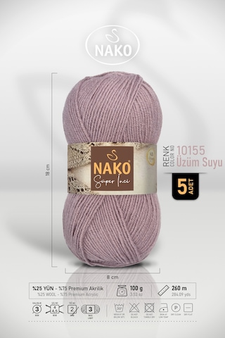 Süper İnci - 10155 Üzüm Suyu - 5'li Paket - 100gr/260m - El Örgü İpi - Atkı Yelek Kazak İpi