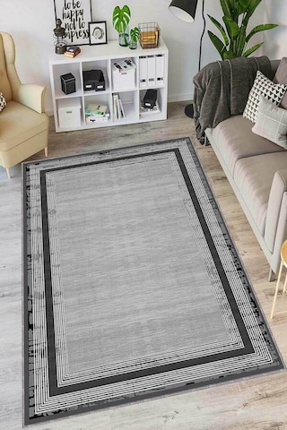 Koyu Gri Kaymaz Tabanlı Çerçeveli Salon Halısı Ar1422n11