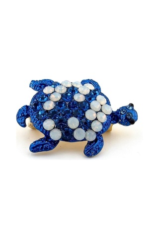 Solfera Mavi Beyaz Benekli Su Kaplumbağası Deniz Zirkon Taşlı Broş Rz198