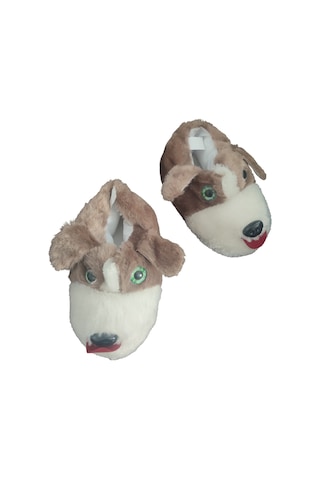 Ateşbags Unisex Peluş Panduf Hayvan Desenli- Kadın Erkek İçin Sıcak Kaymaz Tabanlı Ev Ayakkabısı Kahverengi