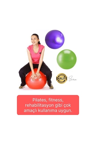 Svein 75 Cm Yoga Pilates Topu Ve Şişirme Pompası Hediye Denge Egzersiz Aerobik Jimnastik Reformer Spor Set