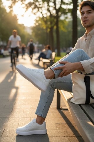 Enoch Mikro Delik Detaylı Ve Kalın Düz Tabanlı Erkek Casual Sneaker Beyaz