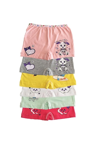 Tutku İç Giyim Kız Çocuk Renkli Likralı Pamuk Boxer Külot 6'lı Paket