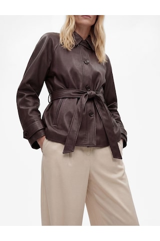Koton Uzun Kollu Cepli Kemerli Oversize Suni Deri Ceket Bordo 6sak20108ew