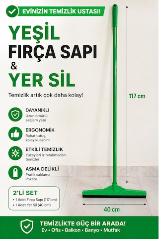 117 Cm Uzayan Saplı Yer Sil Seti 40 Cm Kauçuk Çekçek Balkon Banyo Teras Su Çekme Aparatı