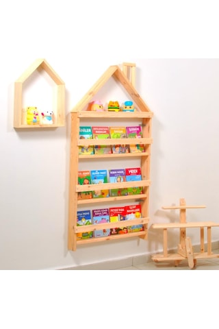 Çocuk Odası Eğitici Montessori Kitaplık Mobilya 4lü Raf Duvar Raf