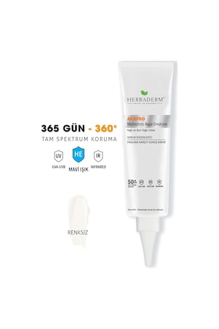 Herbaderm Aknpro Yağlı ve Akneye Meyilli Ciltler İçin Nemlendirici Güneş Kremi SPF50+ Şeffaf 40 ML