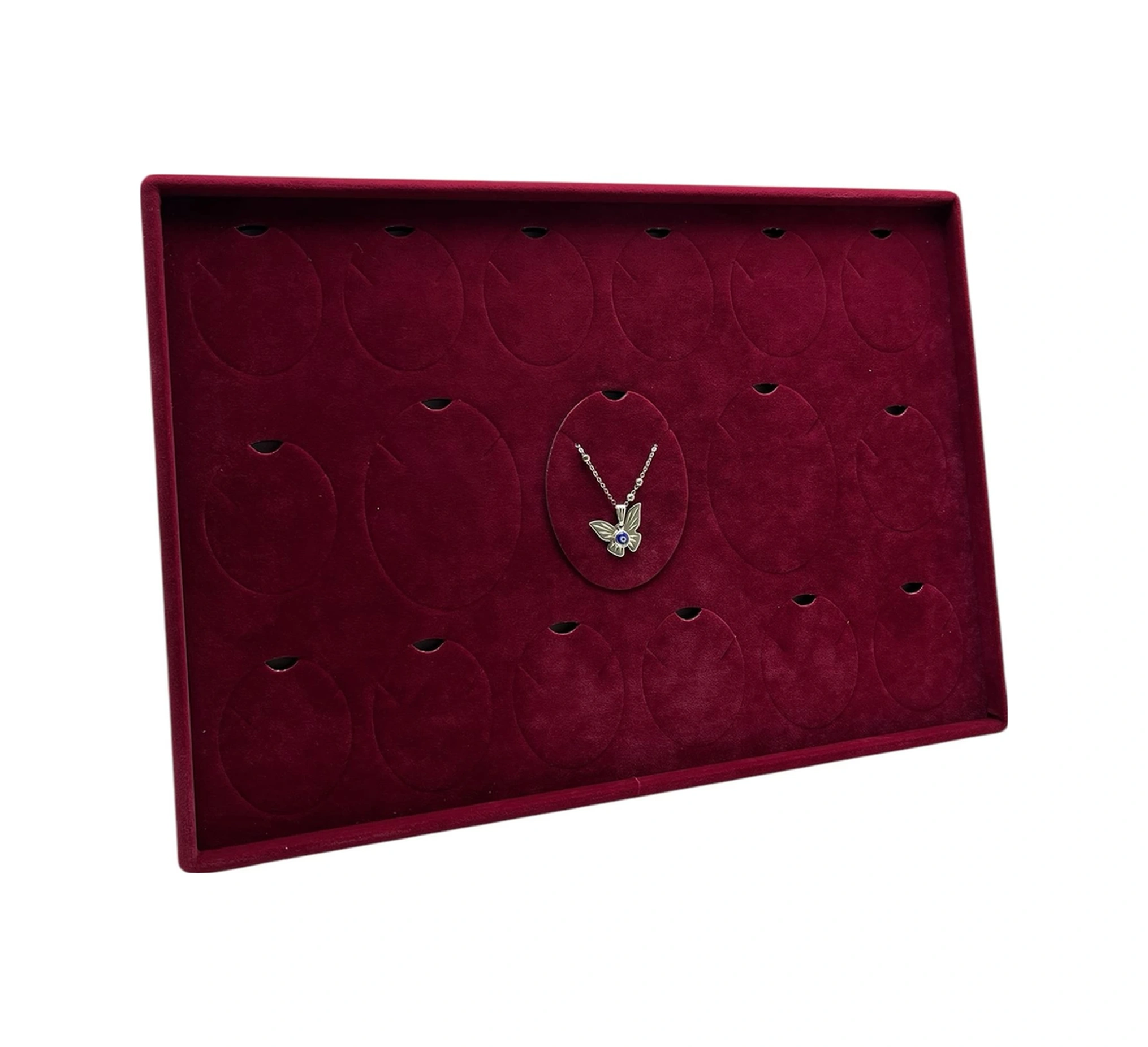 Süet Kumaş Bordo 34-24 Cm Ayaklı 17 Pedli Kolye Tabla Stand