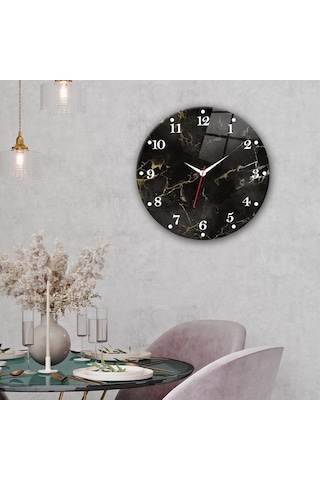 Decorita Cam Saat | Black Marble | Çap40cm Çok Renkli