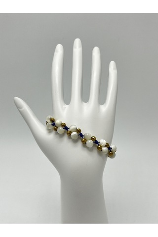 Yıldız Doğal Taş 6mm Ipli Beyaz Sedef Ayarlanabilir Ölçü Doğal Taş Bileklik Beyaz