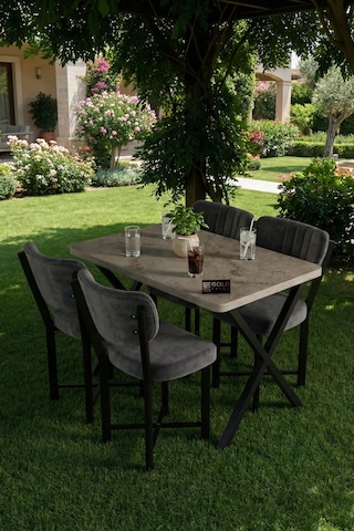Mutfak Masası 4 Sandalyeli Set 110x70 Cm Modern Masa Takımı Cafe Balkon Ofis Masa Elma 9887 Anstrast Çok Renkli