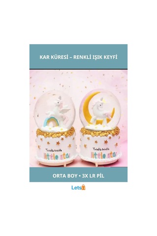 Unicorn Kar Küresi Orta Boy 3d Yıldız Desenli Renk Değiştiren Işık 1 Adet