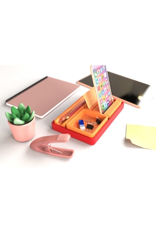 Tıdy Stack - Desk Organizer Modern Tasarımlı Çok Amaçlı Masaüstü Organizer Turuncu - Kırmızı