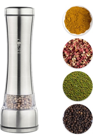 Qingmipy 304 Paslanmaz Çelik Elle Baharat Değirmeni - Biber, Kimyon, Tuz İçin Çift Fonksiyonlu, Seramik Çekirdekli, 300ml Kapasite Gümüş