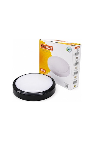Nisaluce E1212/s 20w Siyah Metal Kasa Sıva Üstü Yuvarlak Led Glop Armatür - Ip20, 6500k, 1800 Lm