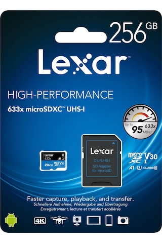 Lexar 633x 256 GB MicroSDXC Class 10 UHS-I Hafıza Kartı + Adaptör