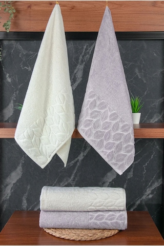 Hazal %100 Pamuklu Kutulu 4'lü Banyo Havlu Seti Hamam Takımı 50x90 - 90x150 Antrasit-krem - 00081 Antrasit