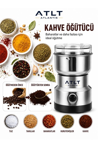 150w Baharat Öğütücü Kahve Öğütücü 150 Gram Kapasiteli Paslanmaz Çelik Kase Ve Bıçaklar 4 Bıçaklı Elektrikli Şeffaf Kapaklı Dp-207