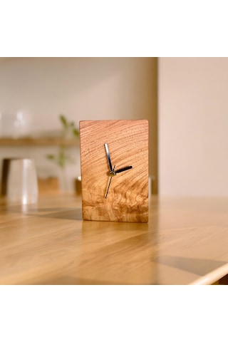 El Yapımı Kayın Ağacı Ahşap Masa Saati