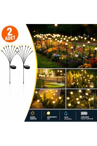 2'li Güneş Enerjili 70 Cm Firefly Bahçe Lambası 8 Led Aydınlatma Dekoratif Solar Dış Mekan Balkon Yürüyüş Yolu 13372804