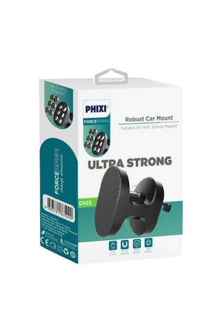Basic Ch23 6x Güçlendirilmiş Mıknatıslı Araç Içi Telefon Tutucu - Oval Ve Kare Metal Plakalı - Siyah