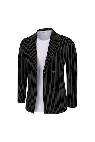 Suitmen Erkek Kruvaze Silim Fitt Çizgili Takım Elbise Bgl-st04764 Siyah
