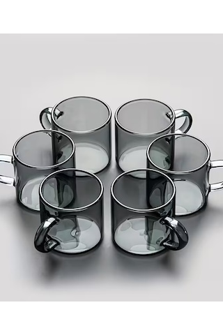 6 Lı Füme Cam Espresso Bardağı Seti Saplı Küçük Kahve Kupası Tabaksız Espresso, Latte & Çay Için Isıya Dayanıklı Füme