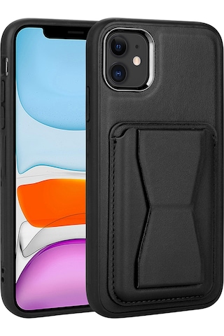 iPhone Uyumlu 12 Kılıf Kartlıklı Standlı Suni Deri Zore Memo Kılıf
