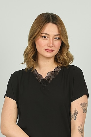 Ella Camelia Kadın Yakası Dantel Detaylı Bluz 20e020 Siyah