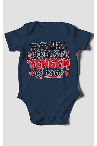 Morivokids Dayım Süper Ama Yengem Bi Tane Kısa Kollu Bebek Body %100 Pamuk Lacivert