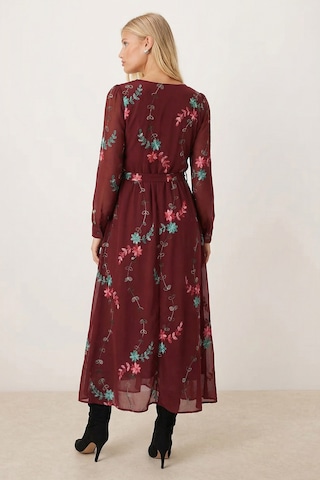 Armonika Kadın Bordo V Yaka Kemerli Astarlı Şifon Midi Boy Elbise Arm-26k001042