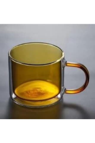 Linanware 2'li Çift Çidarlı Borosilikat Cam Nostaljik Kahverengi Yeşil Kupa Bardak 350ml Dsg-26