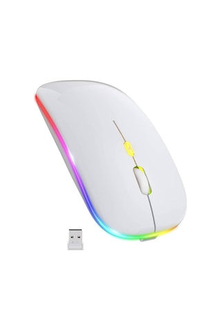 Plentiful Rgb Işıklı Şarjlı Kablosuz 2.4g+bluetooth Mouse Sessiz Beyaz