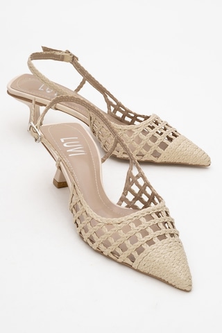 Luvishoes Luvi Shoes Heaven Bej Örme Arkası Açık Kadın Kısa Topuklu Ayakkabı Bej