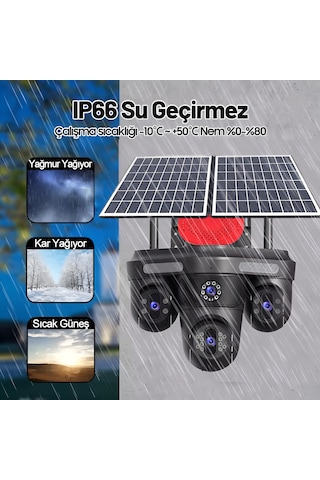 3 Lenste Hareketli Ptz Güvenlik Kamerası 4g Sim Kartlı Güneş Enerjili Gece Görüşlü 7/24 Kayıt