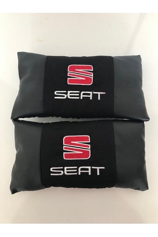 Seat Nakışlı Deri 1 Çift Boyun Yastık Ve 1 Çift Kemer Pedi Siyah