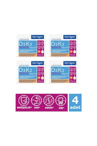 Sorvagen Vitamin D3K2 Damla 20 Ml (1000 IU) - 4 Adet