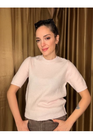 Ali Butik Pembe Pullu Simli Kısa Kol Triko Pembe