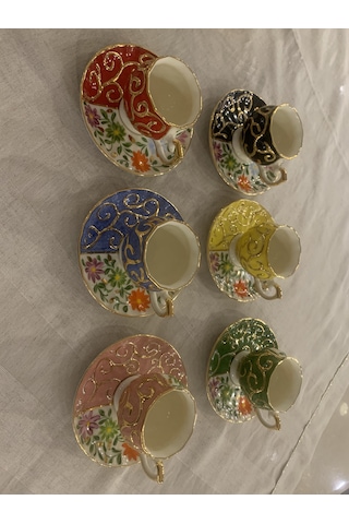 Fermato 12 Parça 6 Kişilik El Boyama Kahve Fincanı Karışık Set 6 Çok Renkli