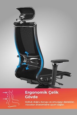 Samurai Ergonomik Koltuk Bel Destekli, Fileli Sırt Destekli, Siyah, Yönetici Koltuğu -511.f.15.2 Siyah