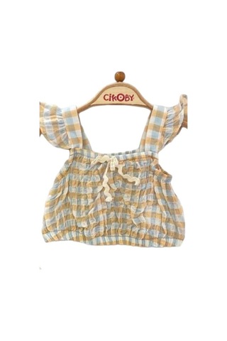 Çikoby Kız Bebek Çocuk Üst Pütükare Askılı Şortlu Takım-13869 Bej