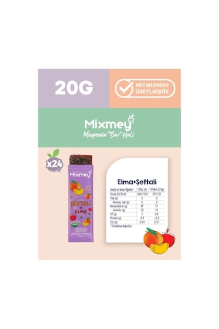 Mixmey Şeftali Meyve Barı 24 Adet | Atıştırmalıklar – Vegan, Glutensiz, Koruyucusuz 20gr X 24 Adet
