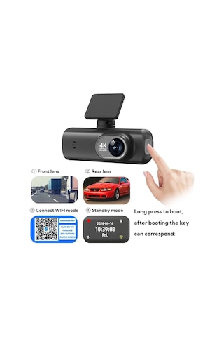 4k Araç Kamerası Wifi Gece Görüşü Hareket Algılama Geniş Açılı Lens 1.47 İnç Ekran Döngüsel Kayıt