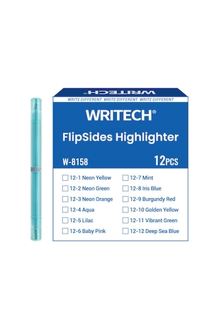 Wrıtech W-8158 Flıpsıde Fosforlu Kalem Çift Taraflı Aqua - 12'li Kutu Beyaz - Gümüş
