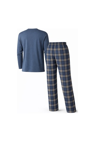 Mutlu City Erkek Mevsimlik Uzun Kollu 3 Düğmeli Ekose Alt Pijama Takımı 16649 İndigo