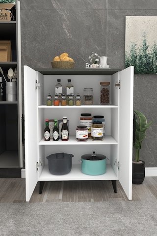 Pegasus 3 Raflı 2 Kapaklı Çok Amaçlı Dolap Mutfak Banyo Balkon Erzak Killer Dolabı Antrasit-beyaz