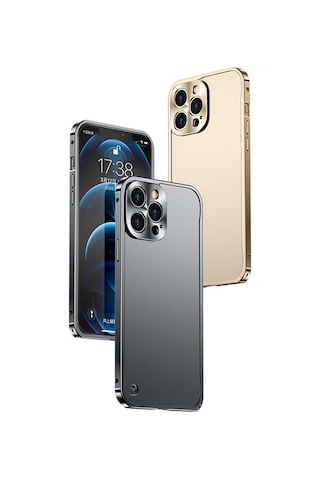 Apple Uyumlu iPhone 12 Pro Max Metal Çerçeveli Buzlu Kılıf